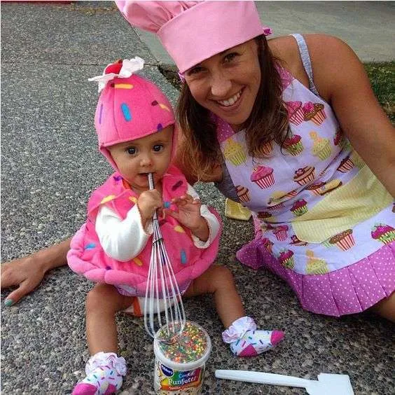Baker and Cupcake matching Halloween costumes for sisters