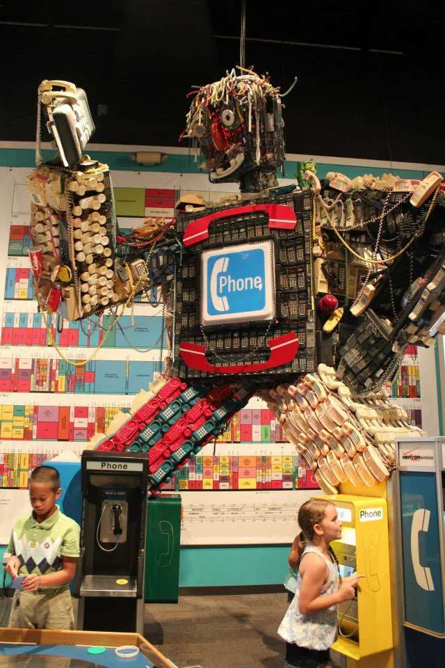 robot sculpture made of used phones at the Children's Museum in Houston