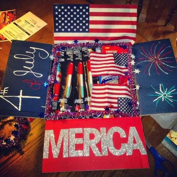 patriotic care package that says 4th of July and 'Merica