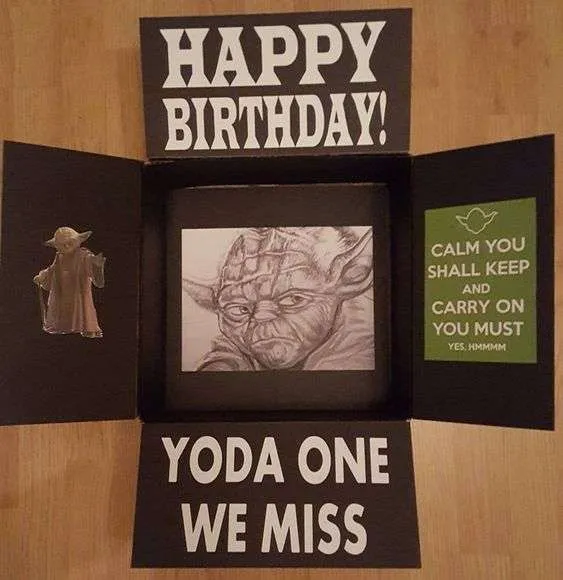 Star Wars birthday care package that says, "Yoda one we miss!"
