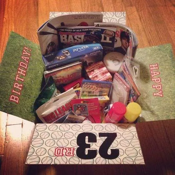 baseball-themed birthday care package