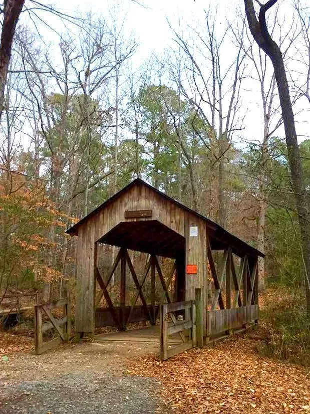 covered bridge at Clark Park in Fayetteville, North Carolina
