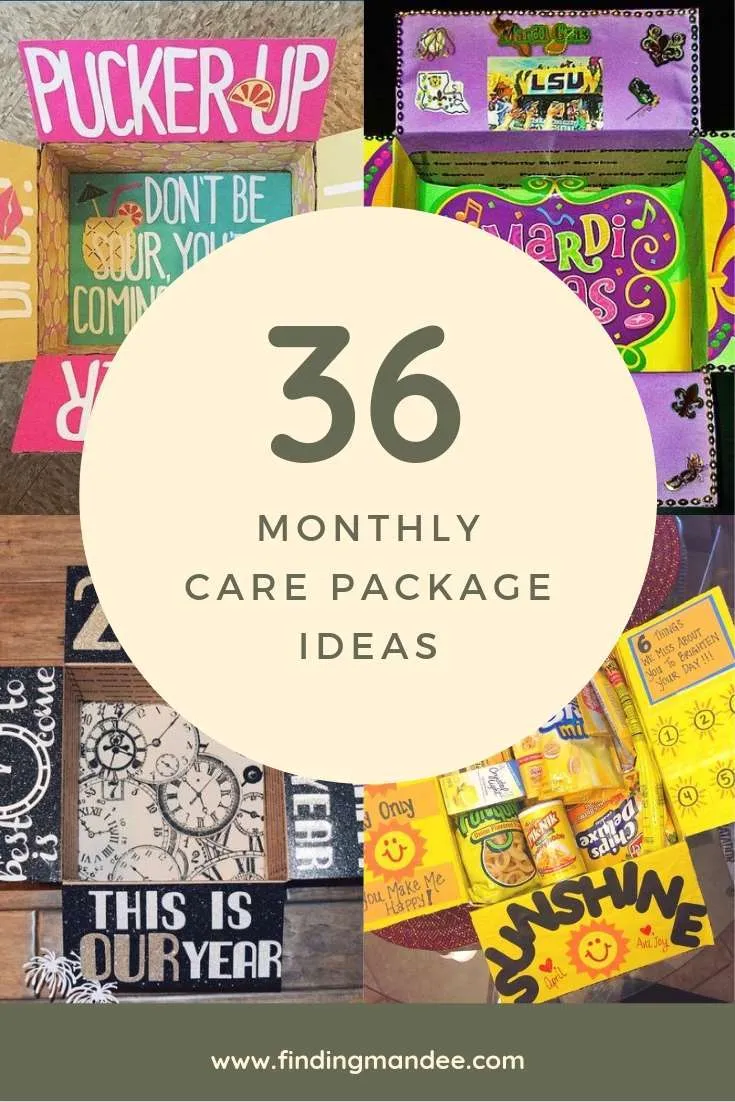 A year of monthly care packages ideas and themes.