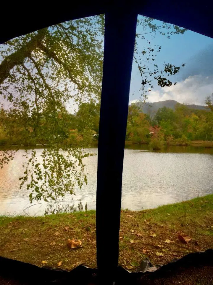The view from our tent at Asheville KOA East.