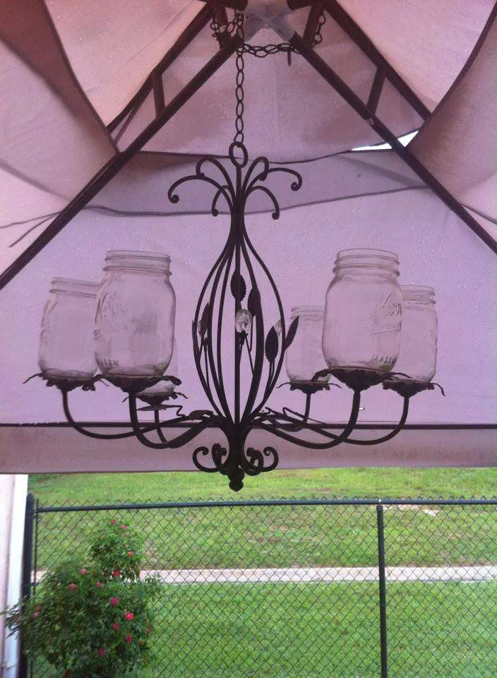 The after picture of the mason jar chandelier.