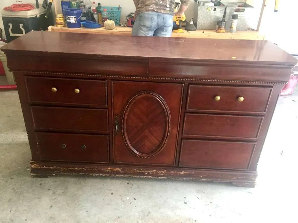 We turned this old dresser into a farmhouse buffet. 