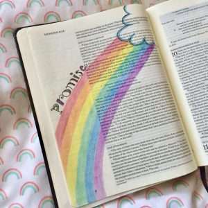 God's promise rainbow to Noah Bible art.