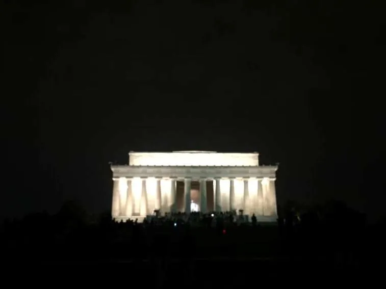 The Lincoln Memorial at night.