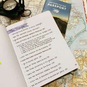 My Fort Bragg and North Carolina Bucket List in my travel bullet journal.