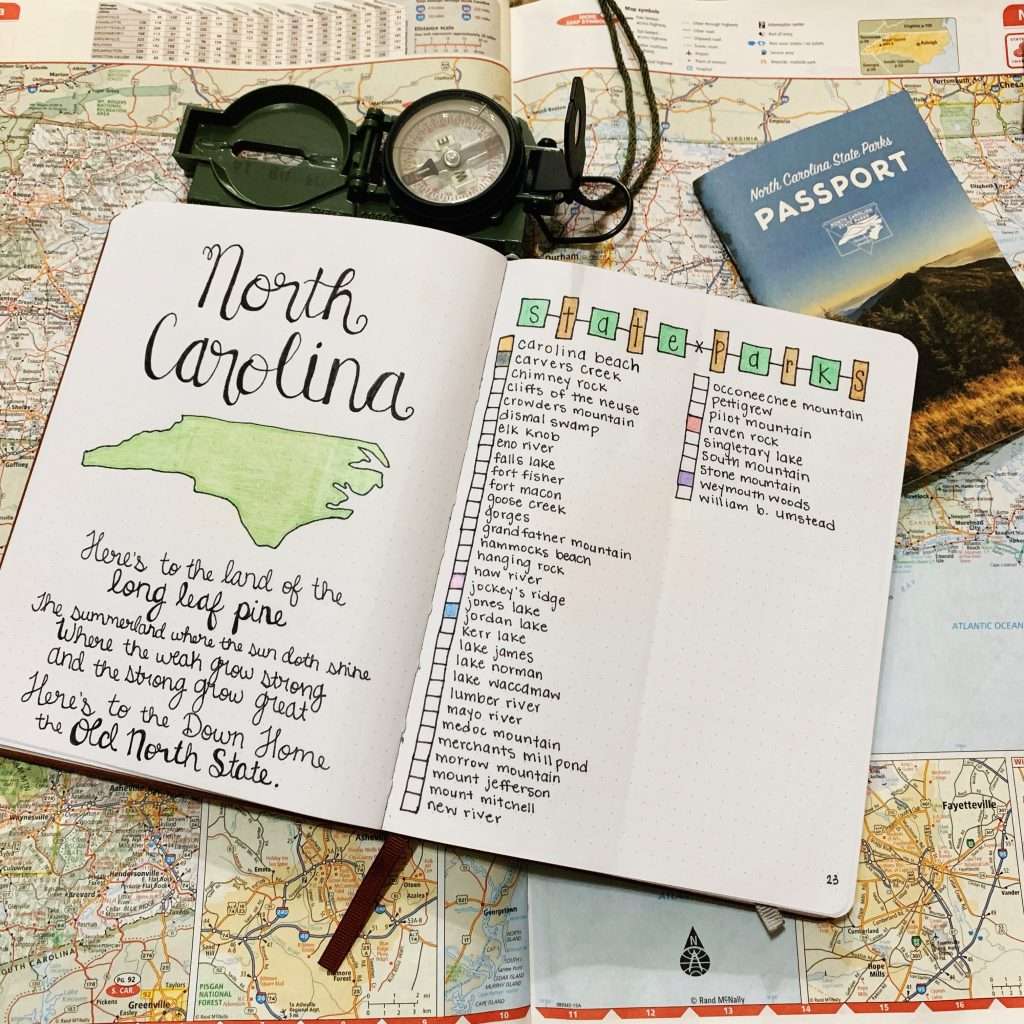 The beginning my North Carolina section of my travel bullet journal. 
