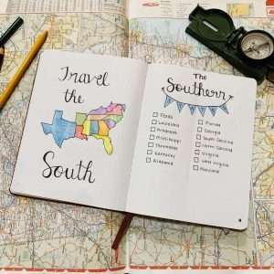 Travel the South spread in my bullet journal.