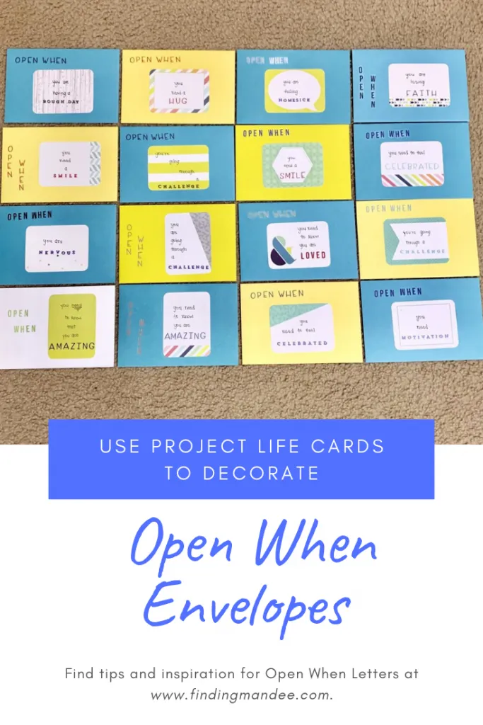 You can use Project Life cards to decorate Open When Letter Envelopes | Finding Mandee
