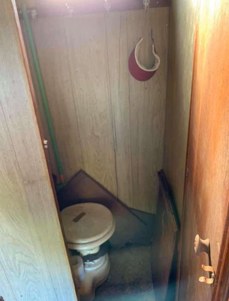 The disgusting bathroom in Jenny the Janky Camper.