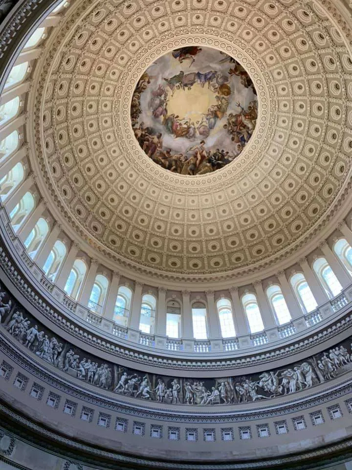 The 'Apotheosis of Washington' painting on the ceiling of the Capitol's dome.