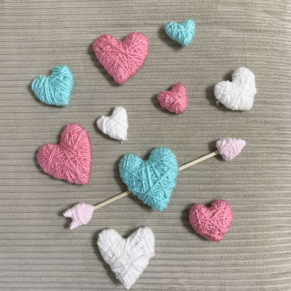 Yarn hearts for Valentine wreath.