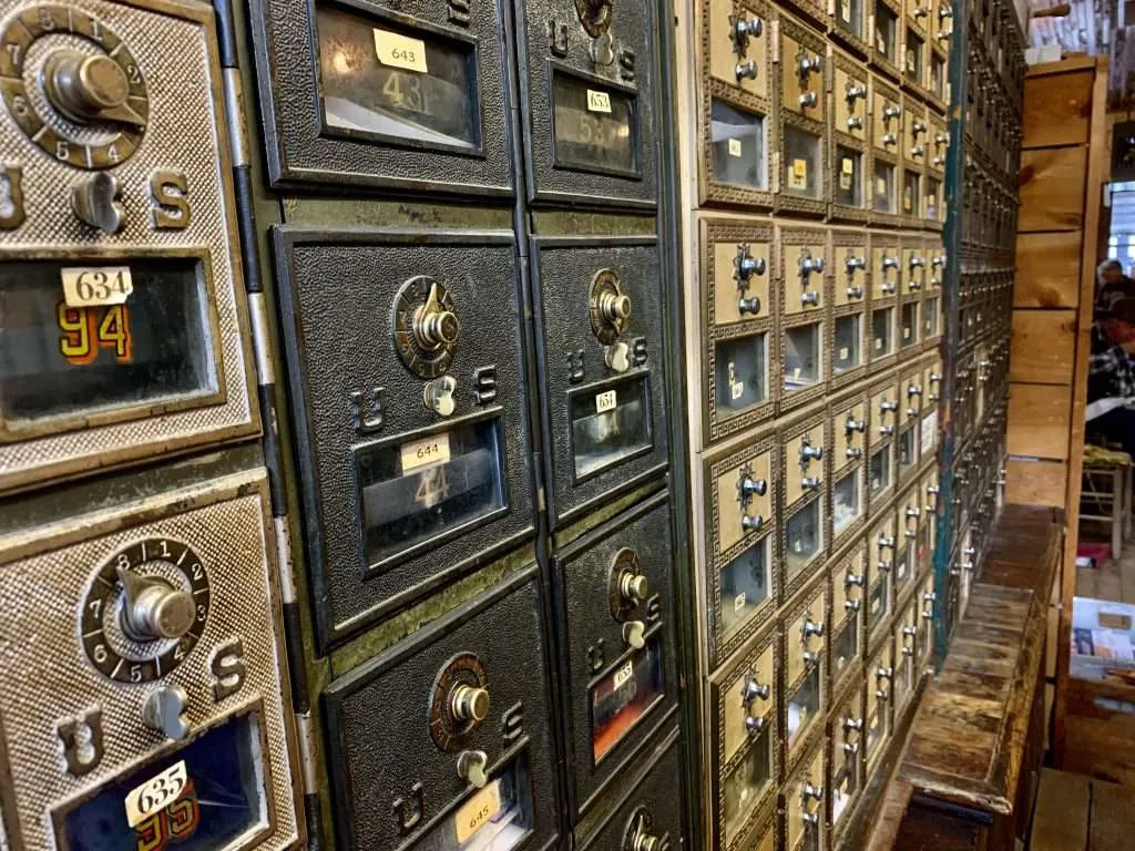 Post Office boxes at Mast General Store in Valle Crucis.