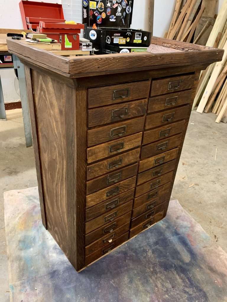 After staining the vintage hardware cabinet. 