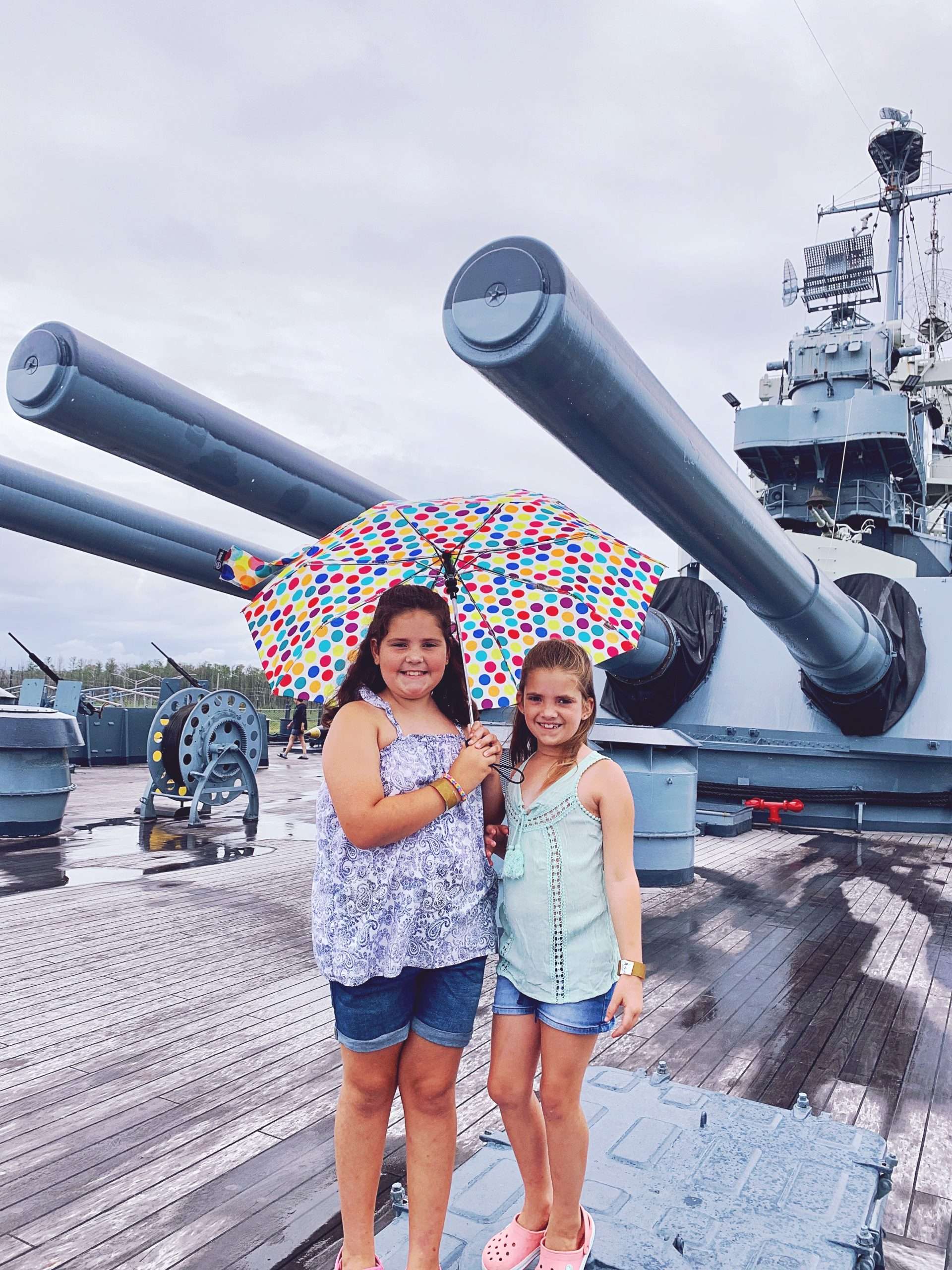A rainy day on the USS North Carolina.