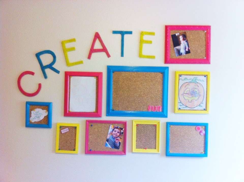 Gallery wall for hanging children's artwork.