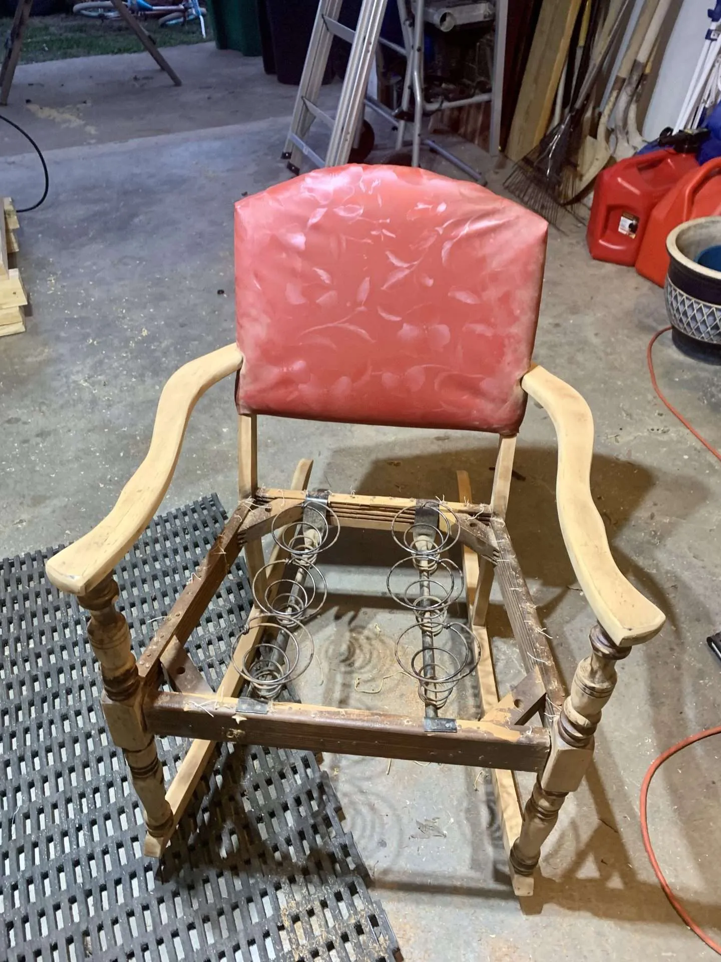 Refurbish an old rocking chair: take the upholstery off.