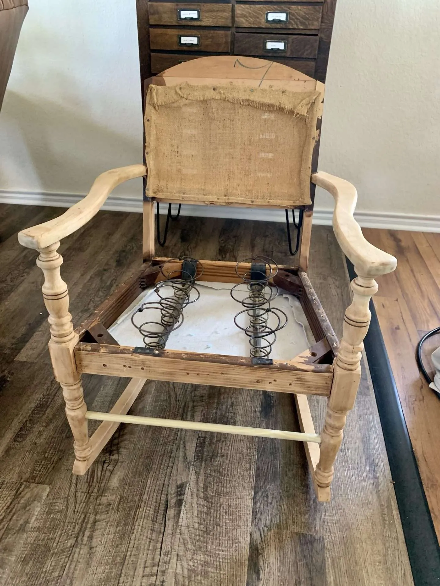 Refurbishing an antique rocking chair.