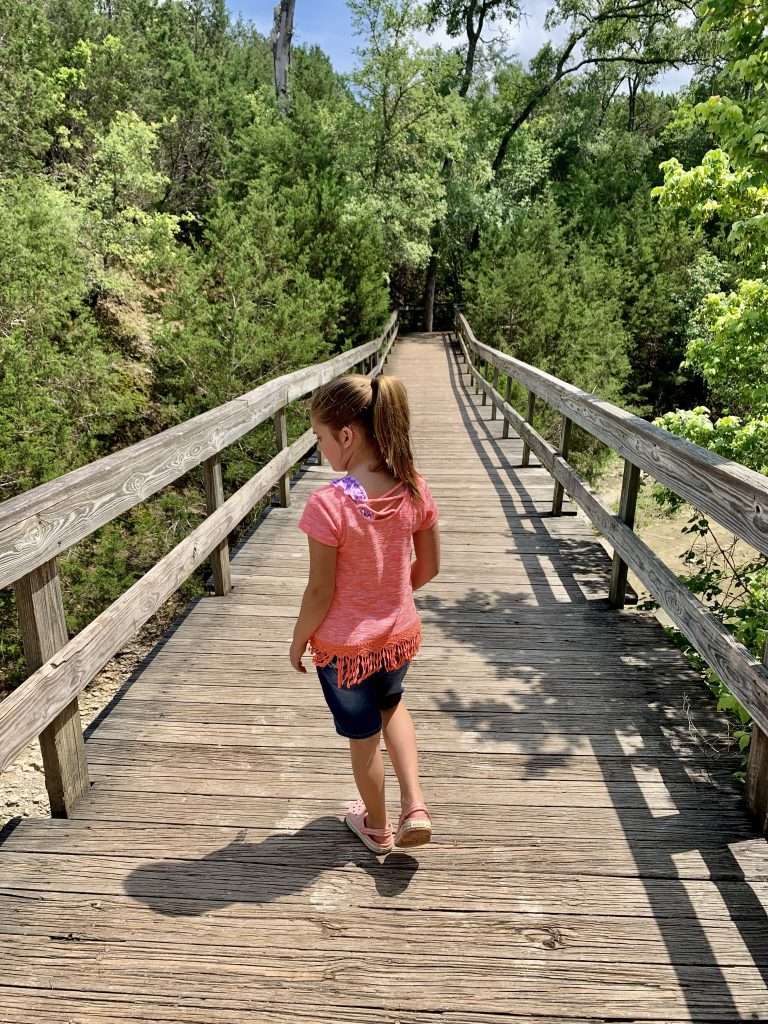 On the board walk during the hike to a Texas waterfall.