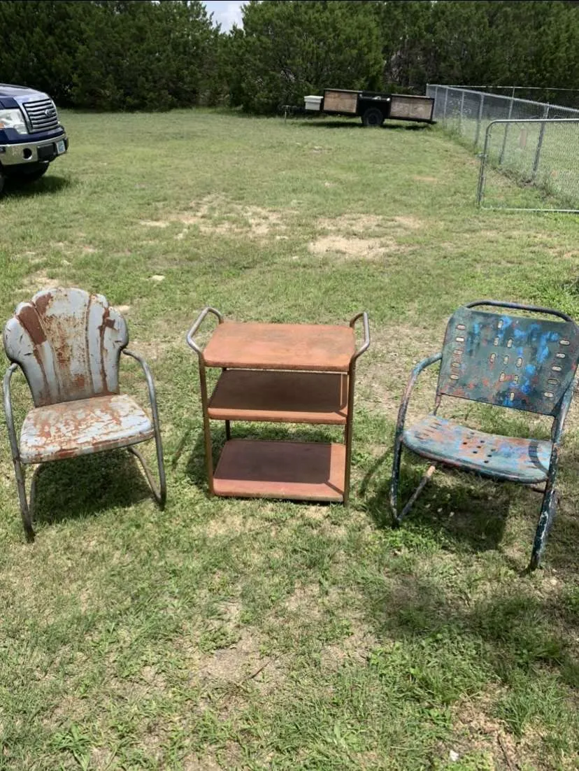 Before we refurbished these vintage metal chairs.
