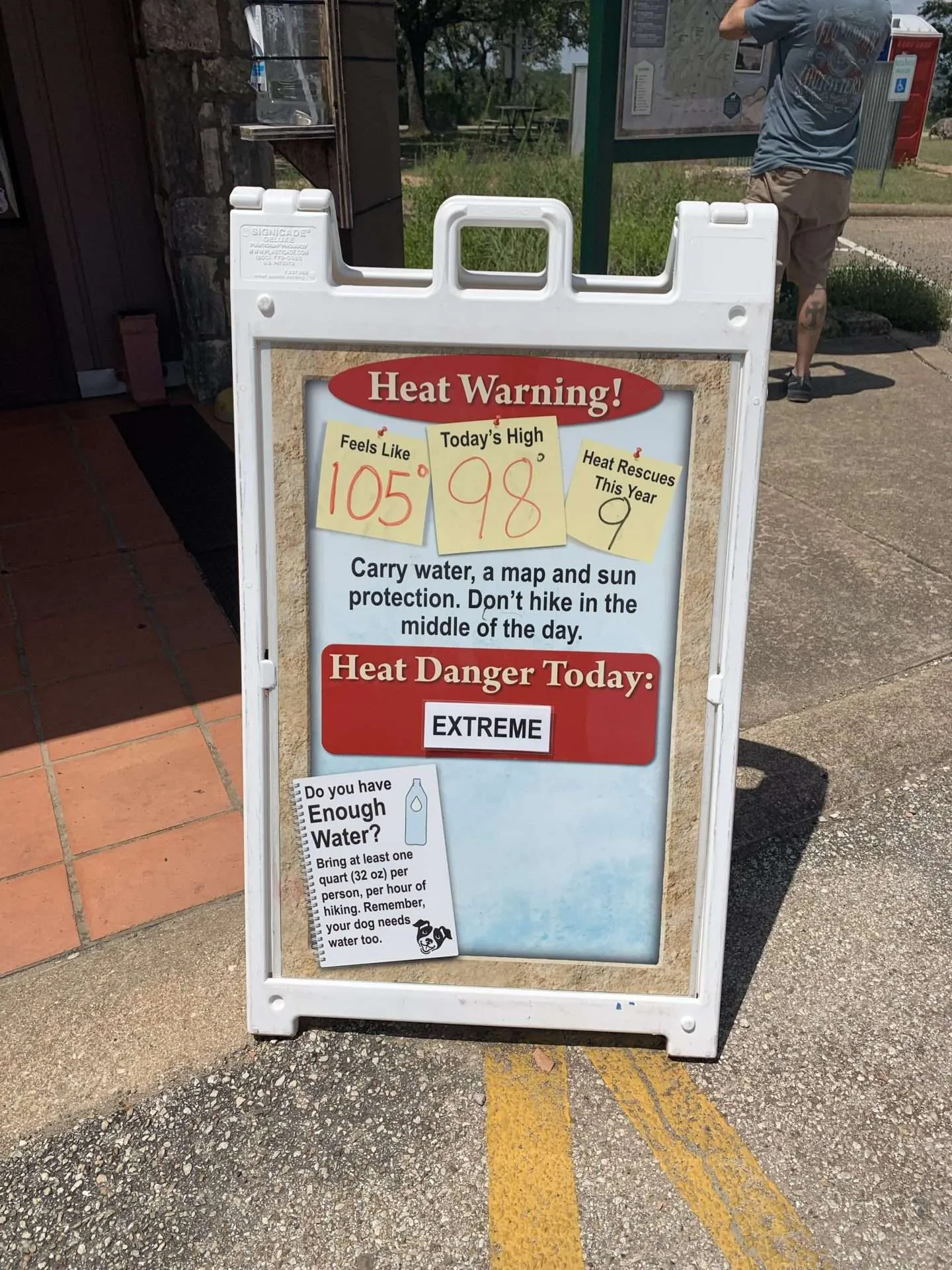 Heat advisory warning at Pedernales Falls State Park.