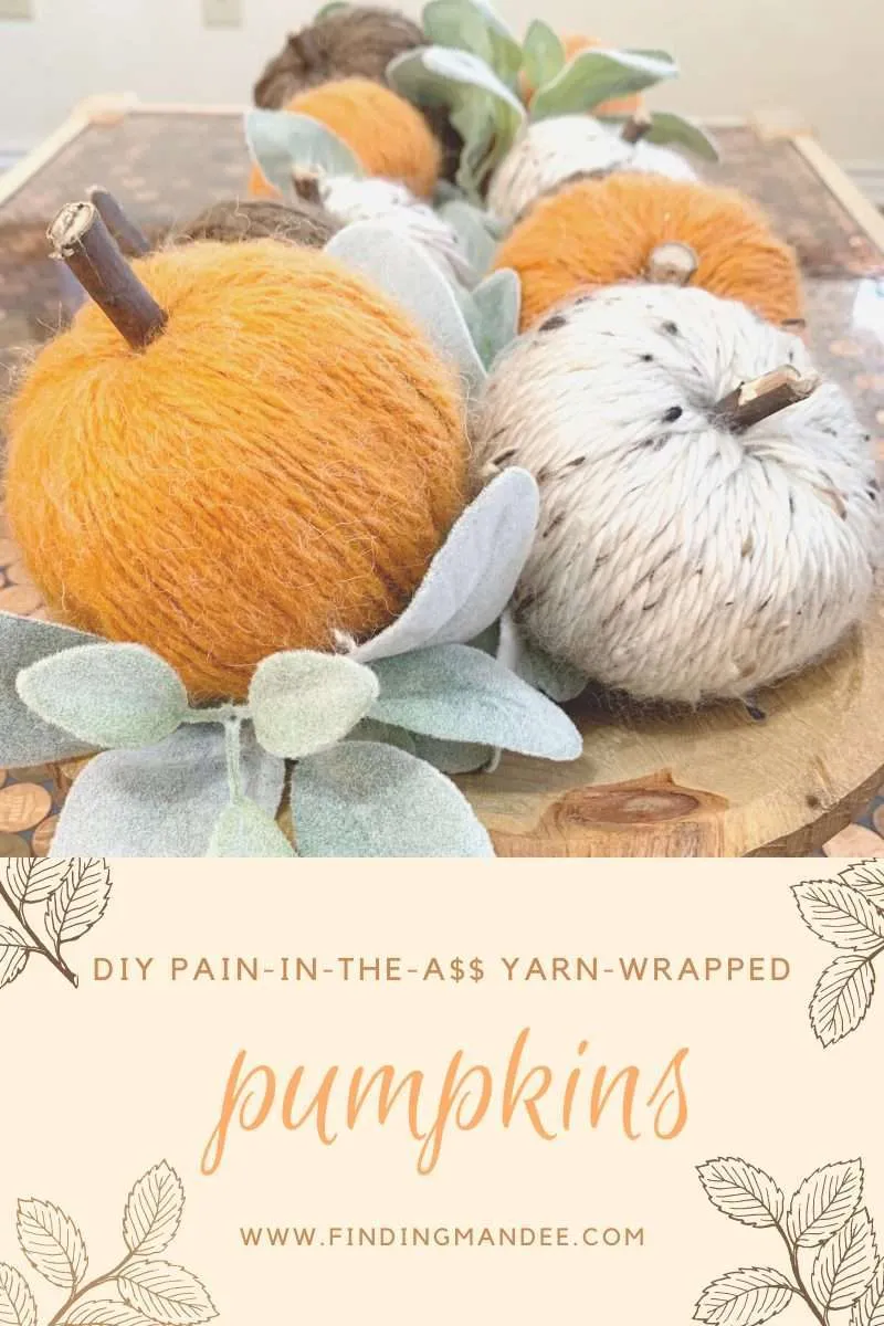 DIY Pain-in-the-A$$ Yarn-Wrapped Dollar Tree Pumpkins | Finding Mandee