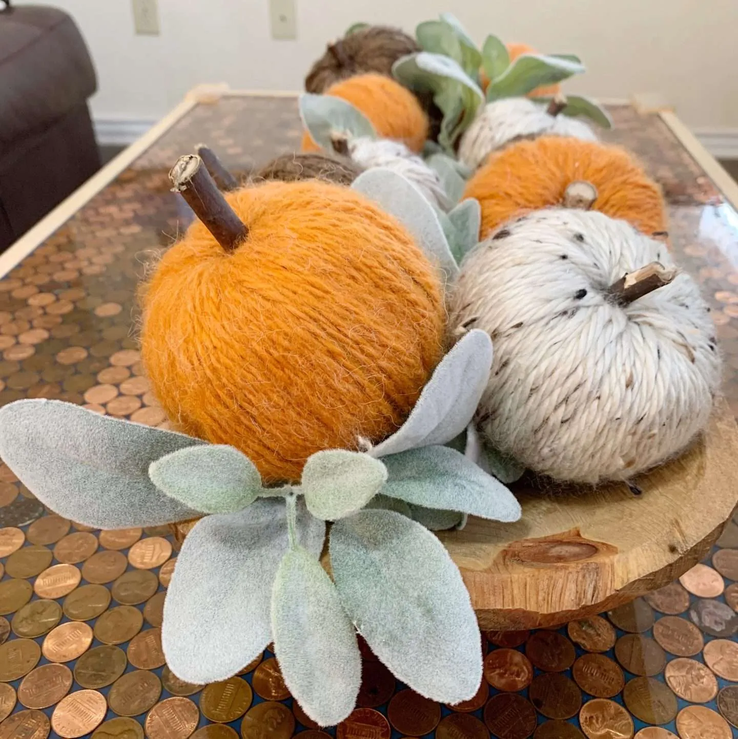 DIY yarn wrapped pumpkins: Dollar Tree Craft