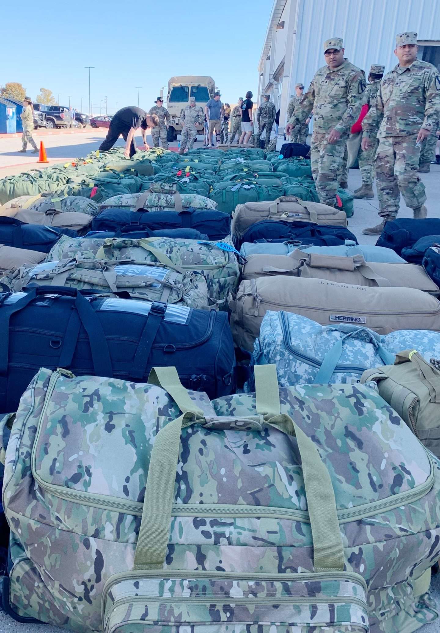 Bags laid out and ready to go before deployment.