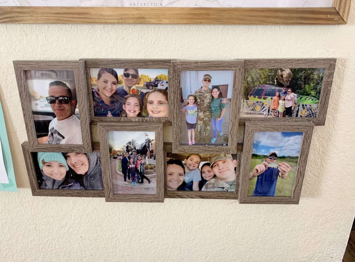 A photo collage is perfect for your deployment wall. 