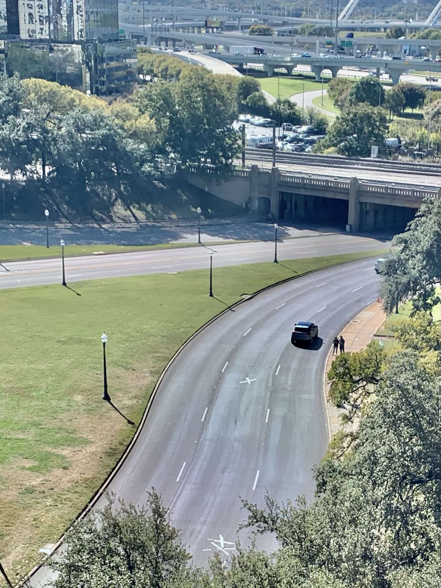 The X on the road marks where JFK was shot. 