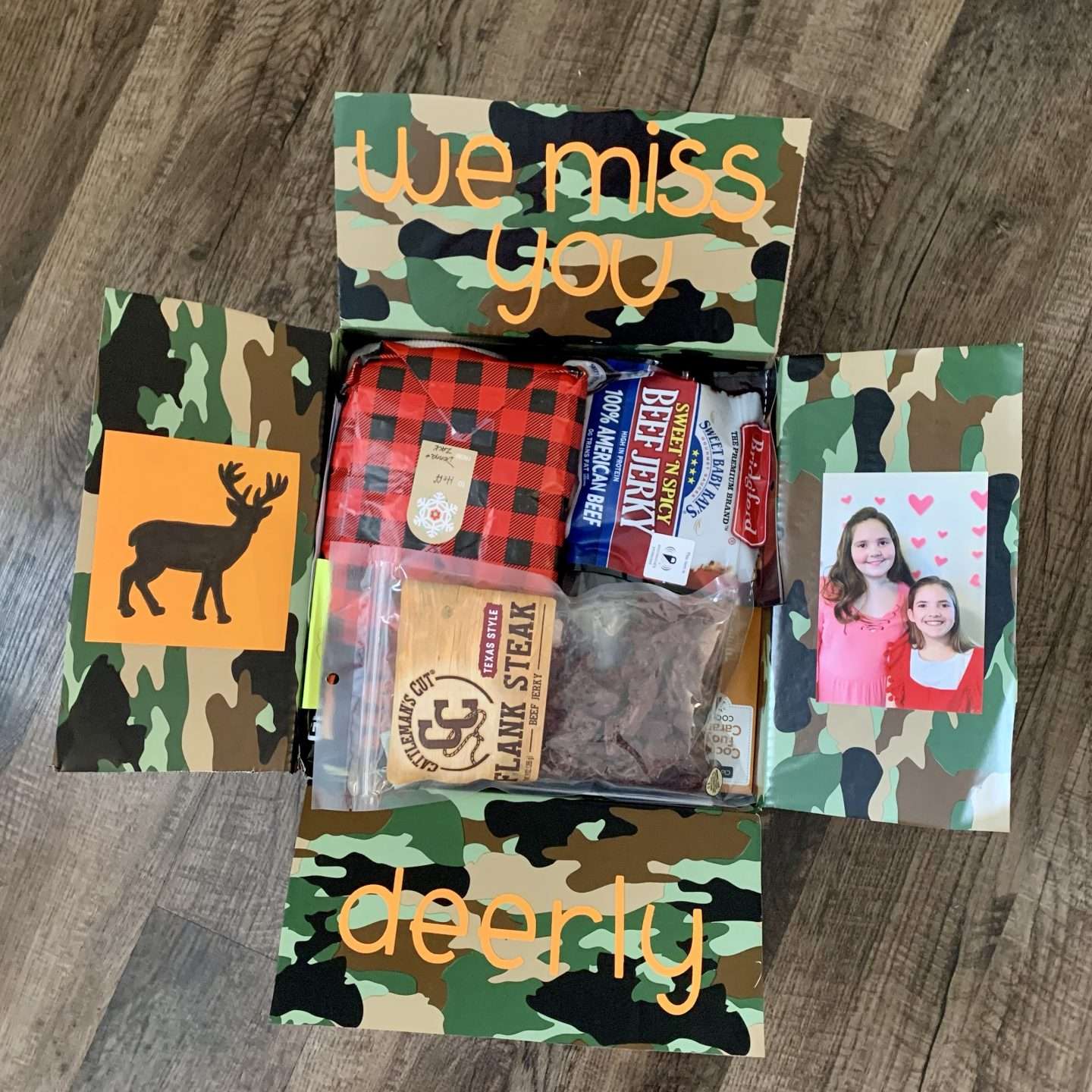 Deployment Care Packages: We miss you deerly camo themed.