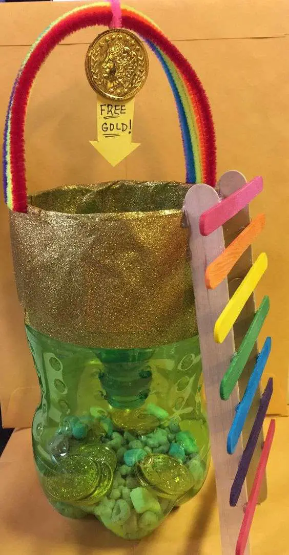 A leprechaun trap made out of a 2 liter bottle.