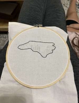 Stitch the outline of each embroidered state before filling in the design on the interior.
