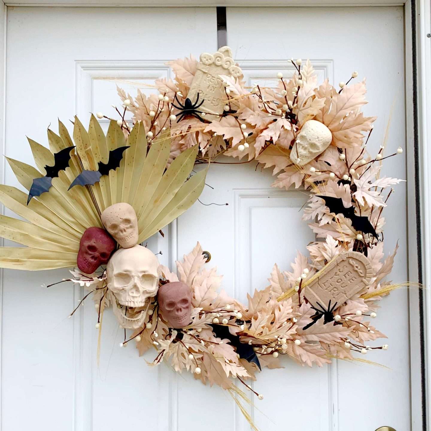 The finished DIY Boho Halloween Wreath!