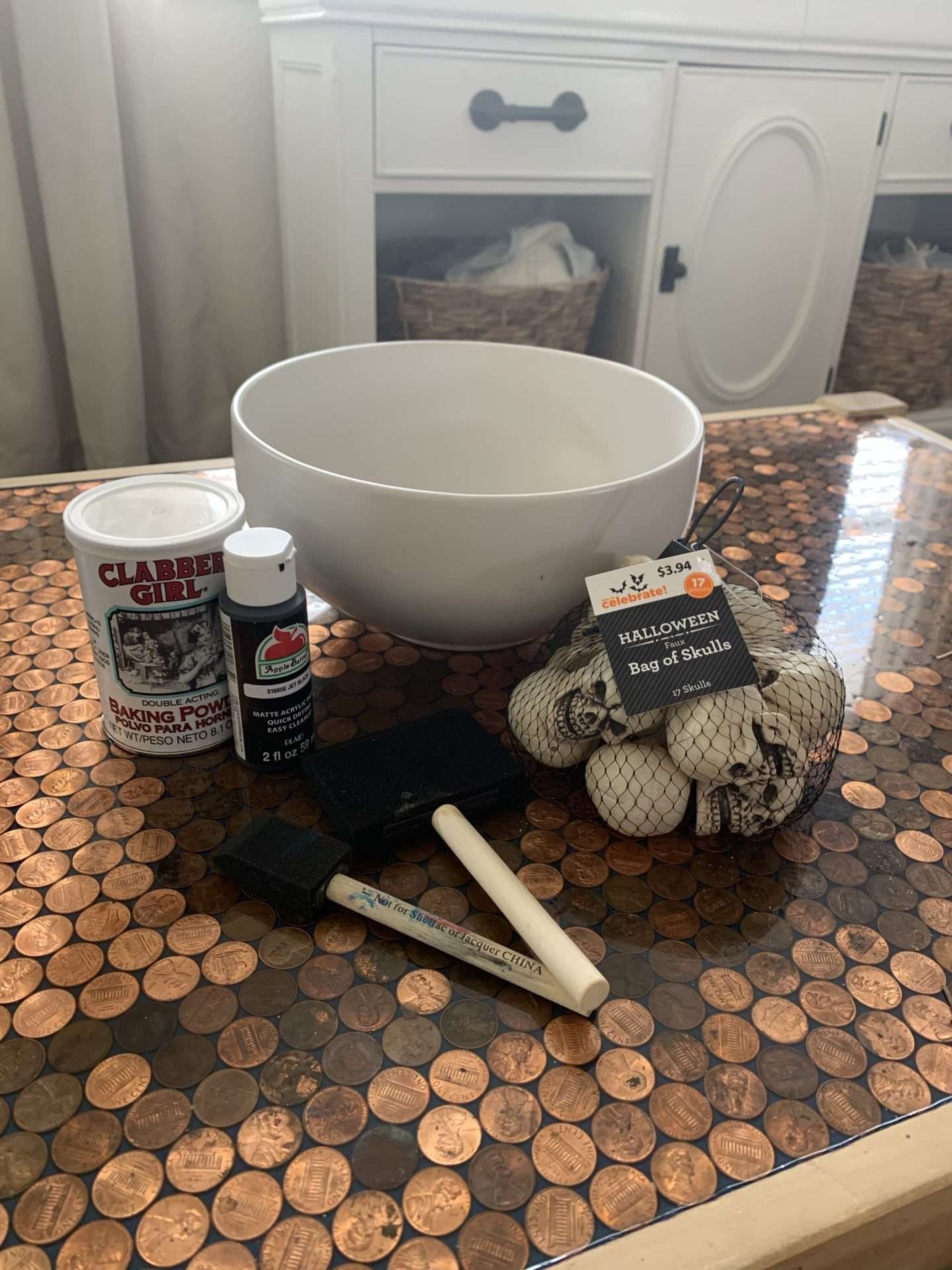 Supplies needed to make a skull candy bowl dupe from West Elm.