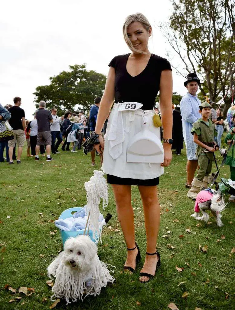 Dog and Owner Halloween Costumes: Maid and a Mop