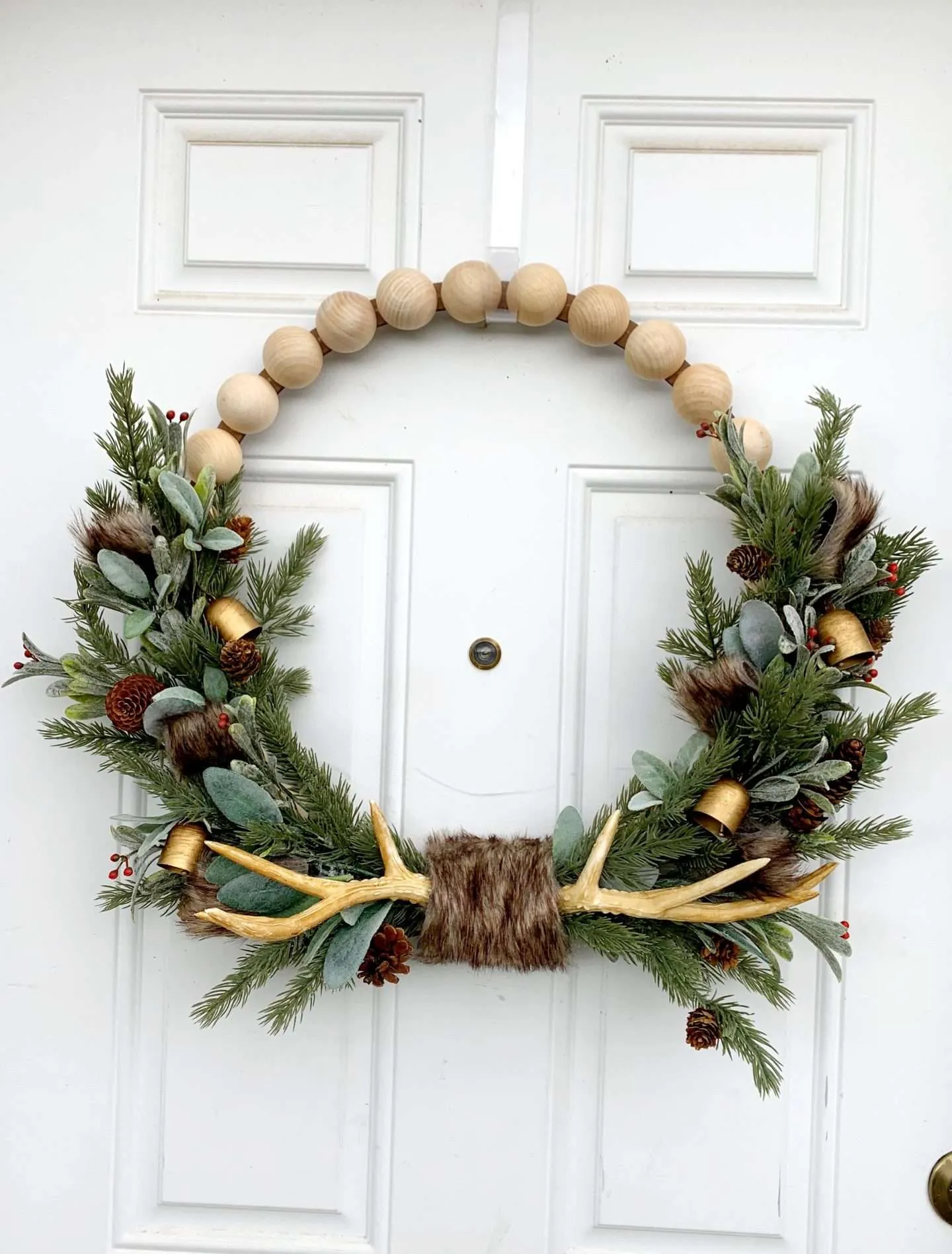 Wood Bead Christmas Wreath with antlers DIY Tutorial