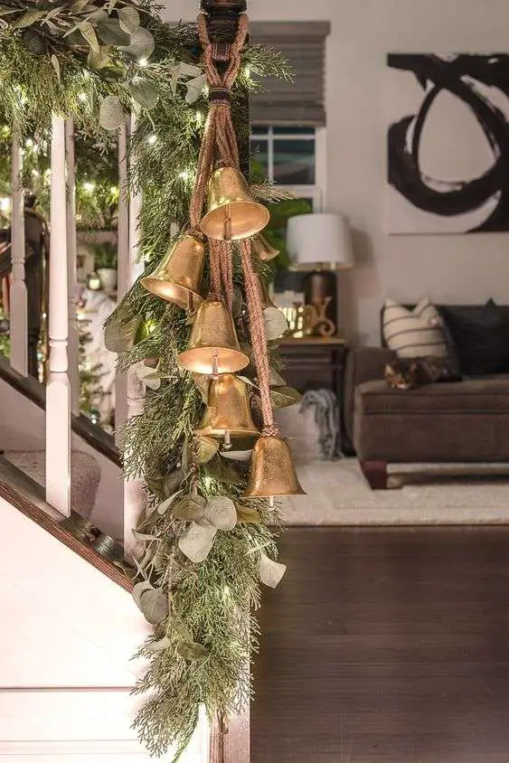 Christmas Bells hanging from the banister
