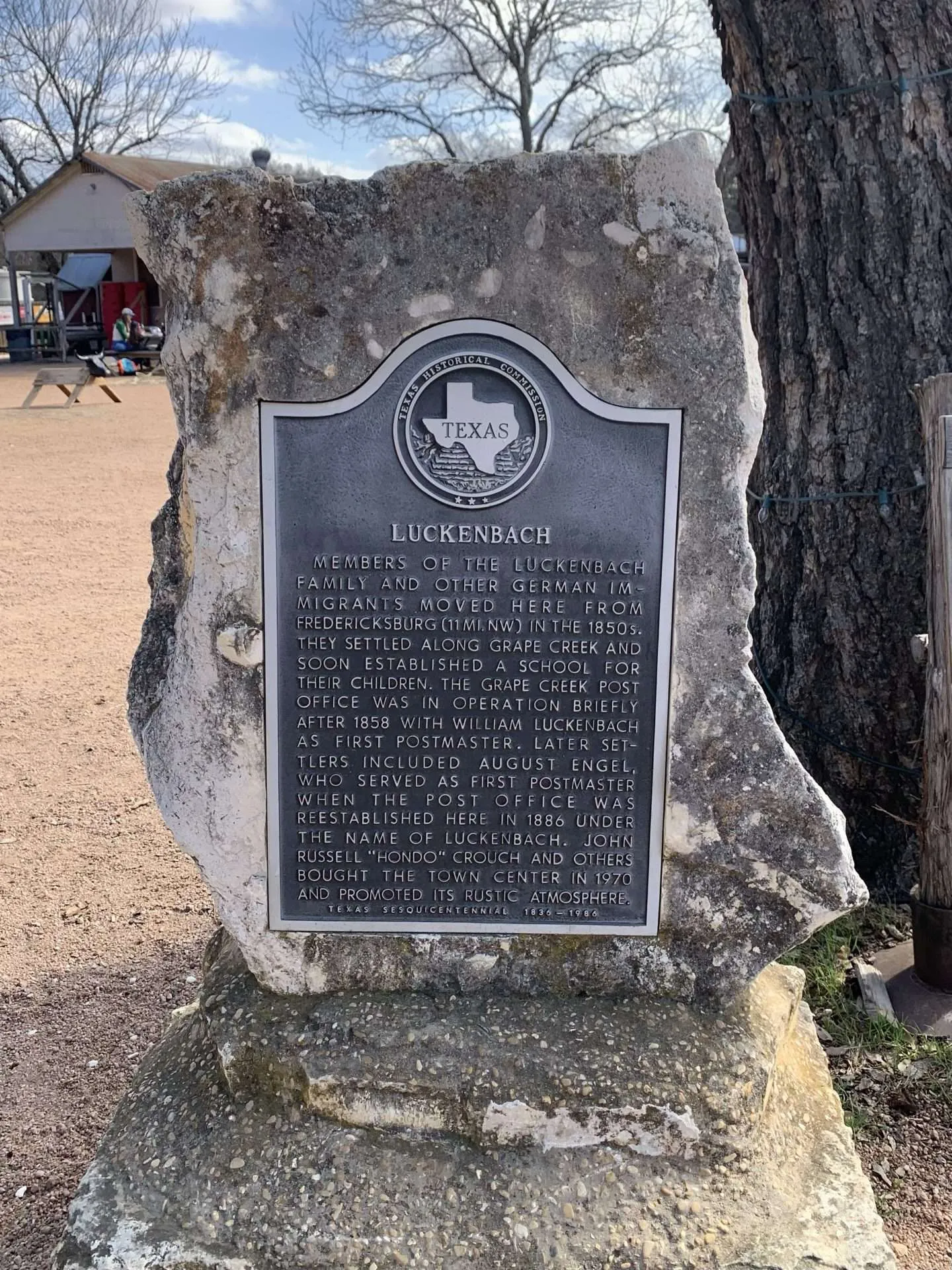 Historical marker in Luckenbach, Texas.