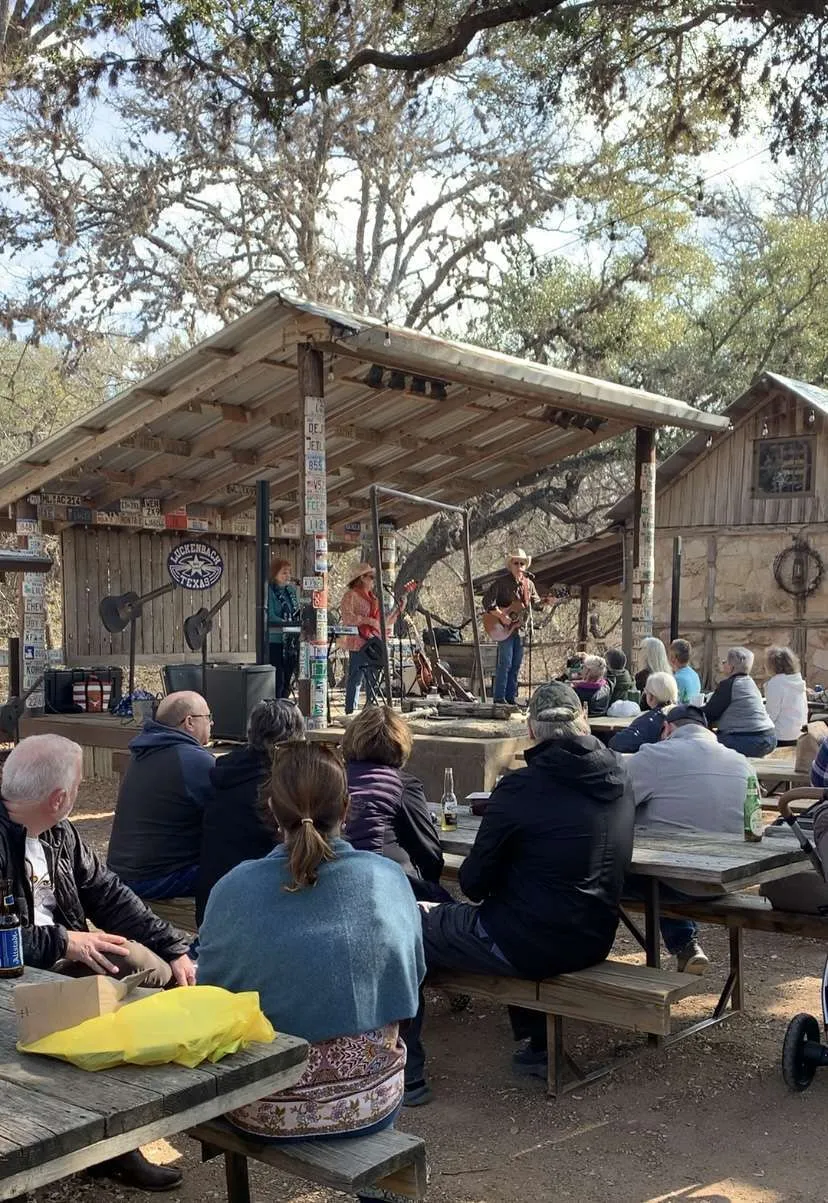 The group Almost Patsy Cline performing live at Luckenbach, Texas.