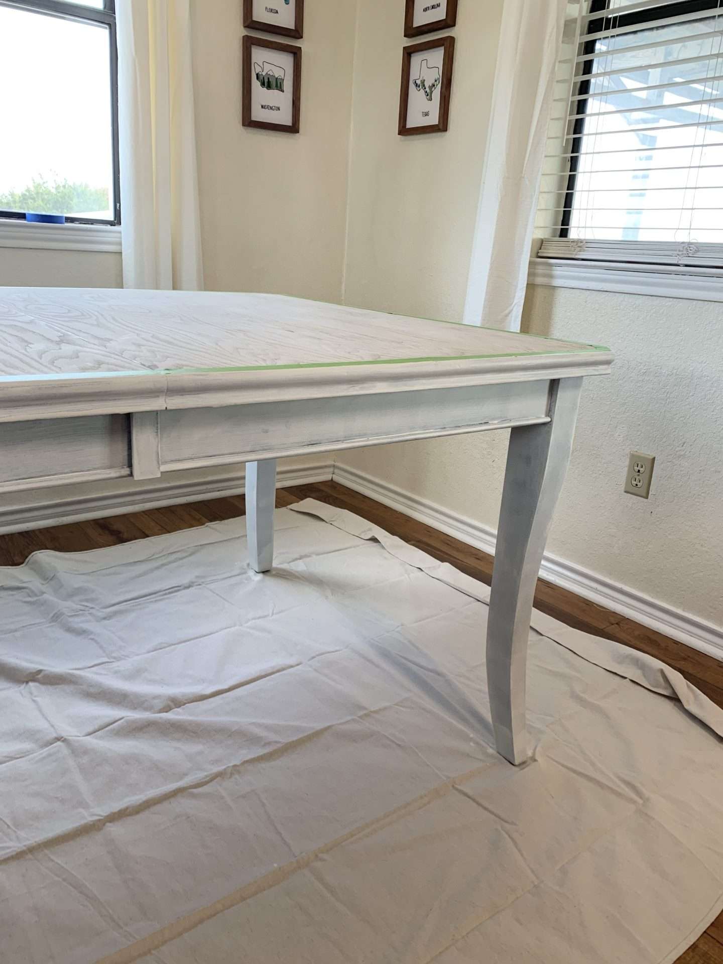 After 2 coats of primer on the dining room table.