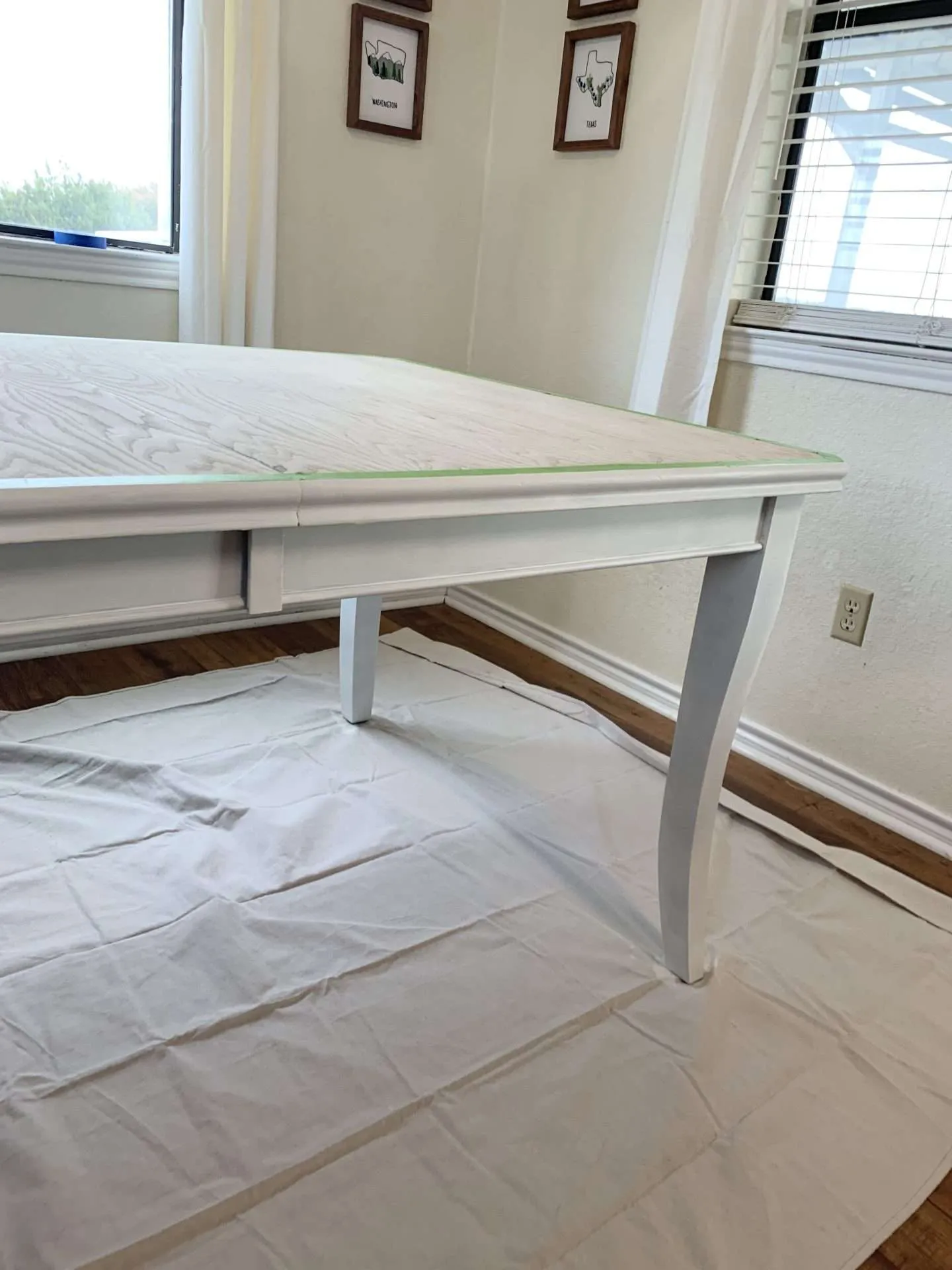 After 3 coats of primer on the dining room table.