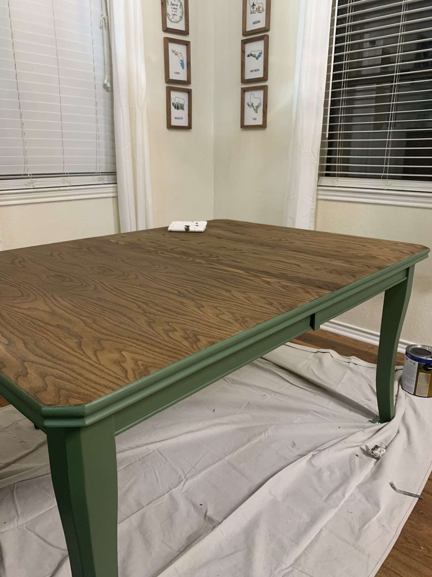 After adding stain to the dining room table.