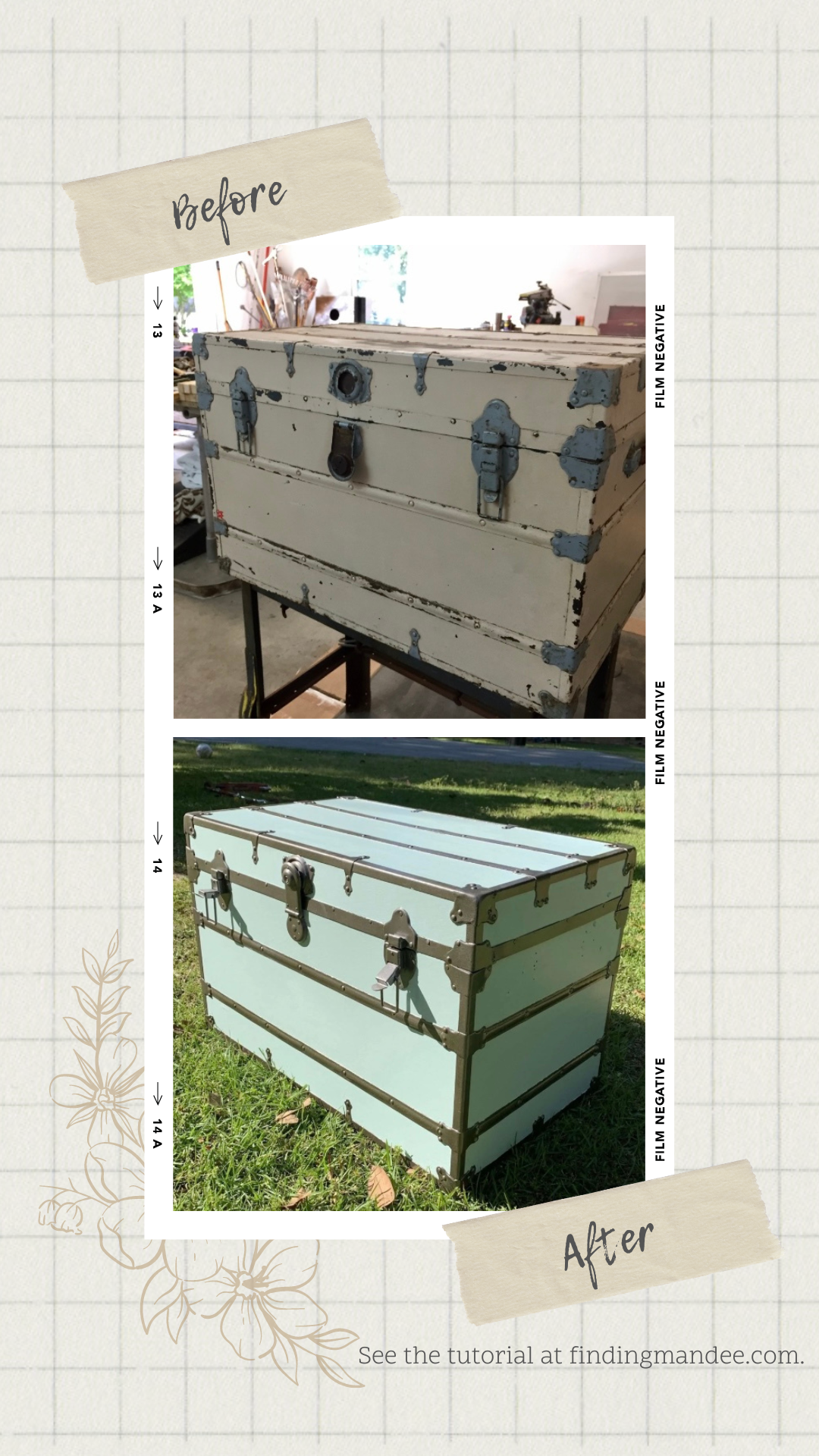 Before and after antique trunk makeover | Finding Mandee