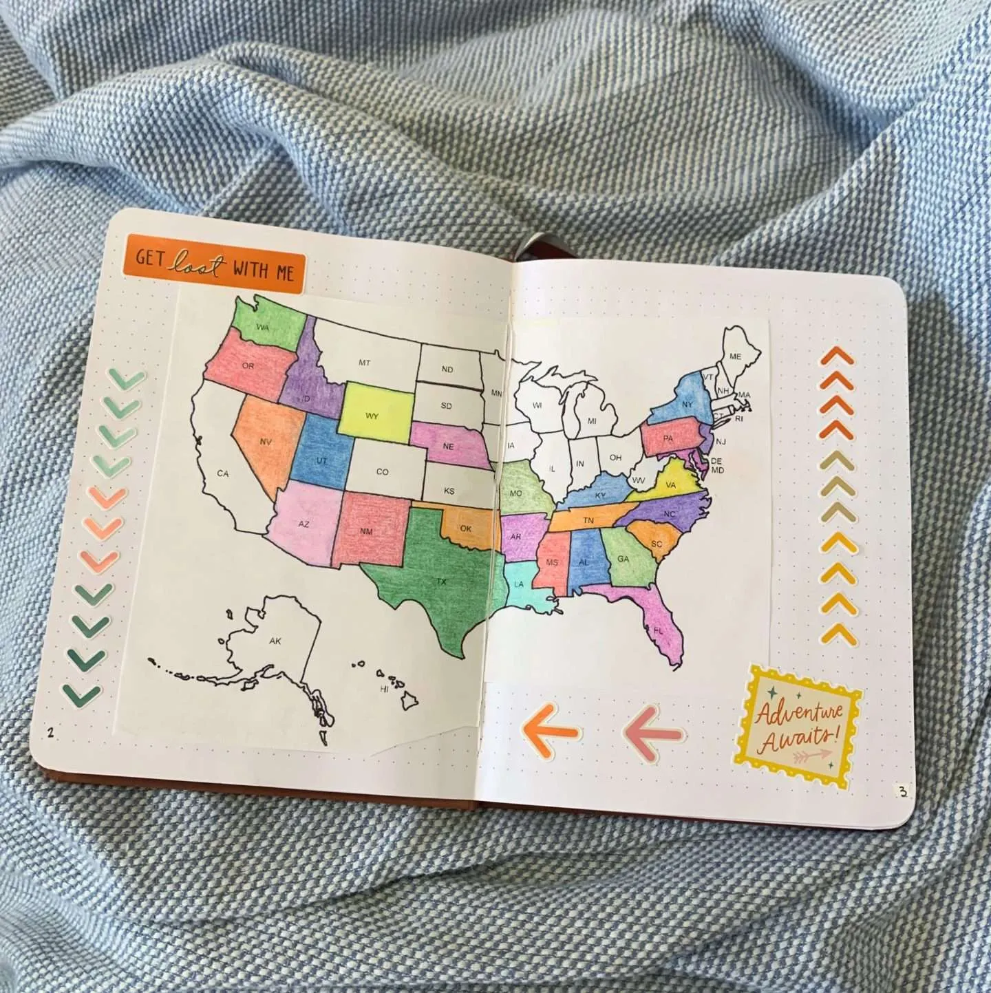 map of the united states in my travel bullet journal