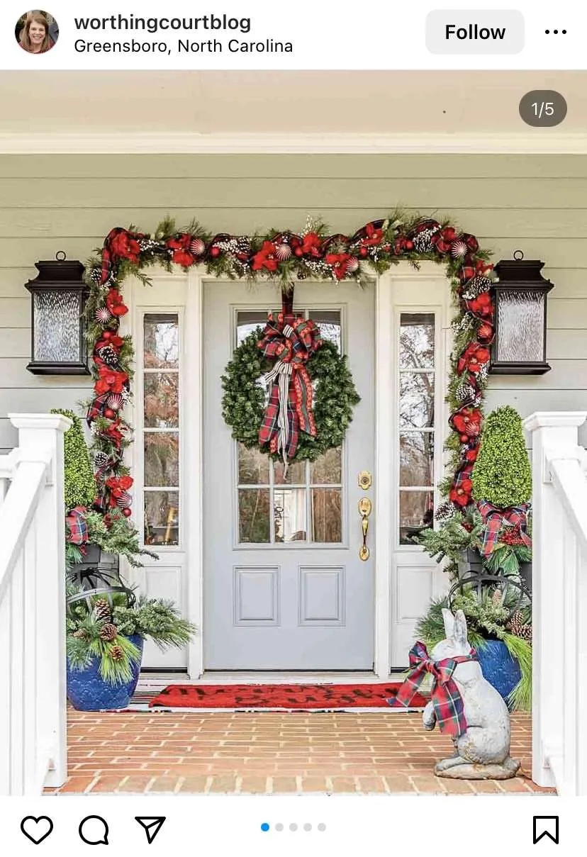 Christmas porch ideas: garland and trees