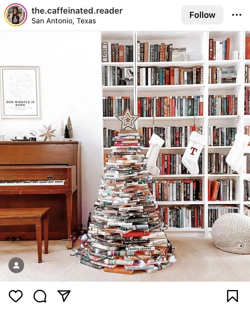 Bookmas tree ideas: stack books up to look like a Christmas tree